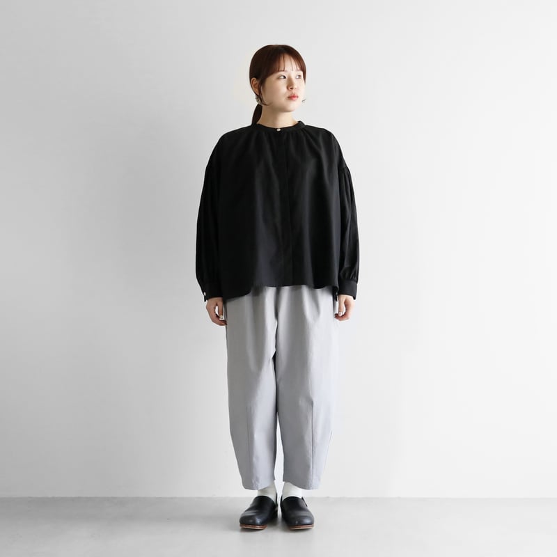 コットンリネンバルーンスリーブワイドブラウス（ブラック