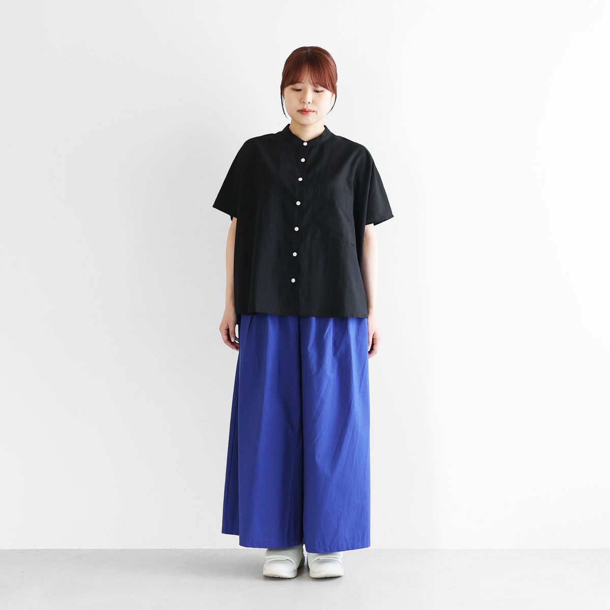 MHL.【美品】バンドカラー コットンリネンシャツ ブラウス 半袖 LBC ブラウス シャツ リネンコットンバンドカラー半袖シャツ