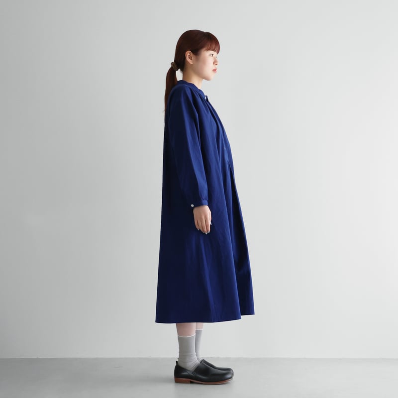 綿ウールタイプライタークロスワンピース（サファイア）【レディス