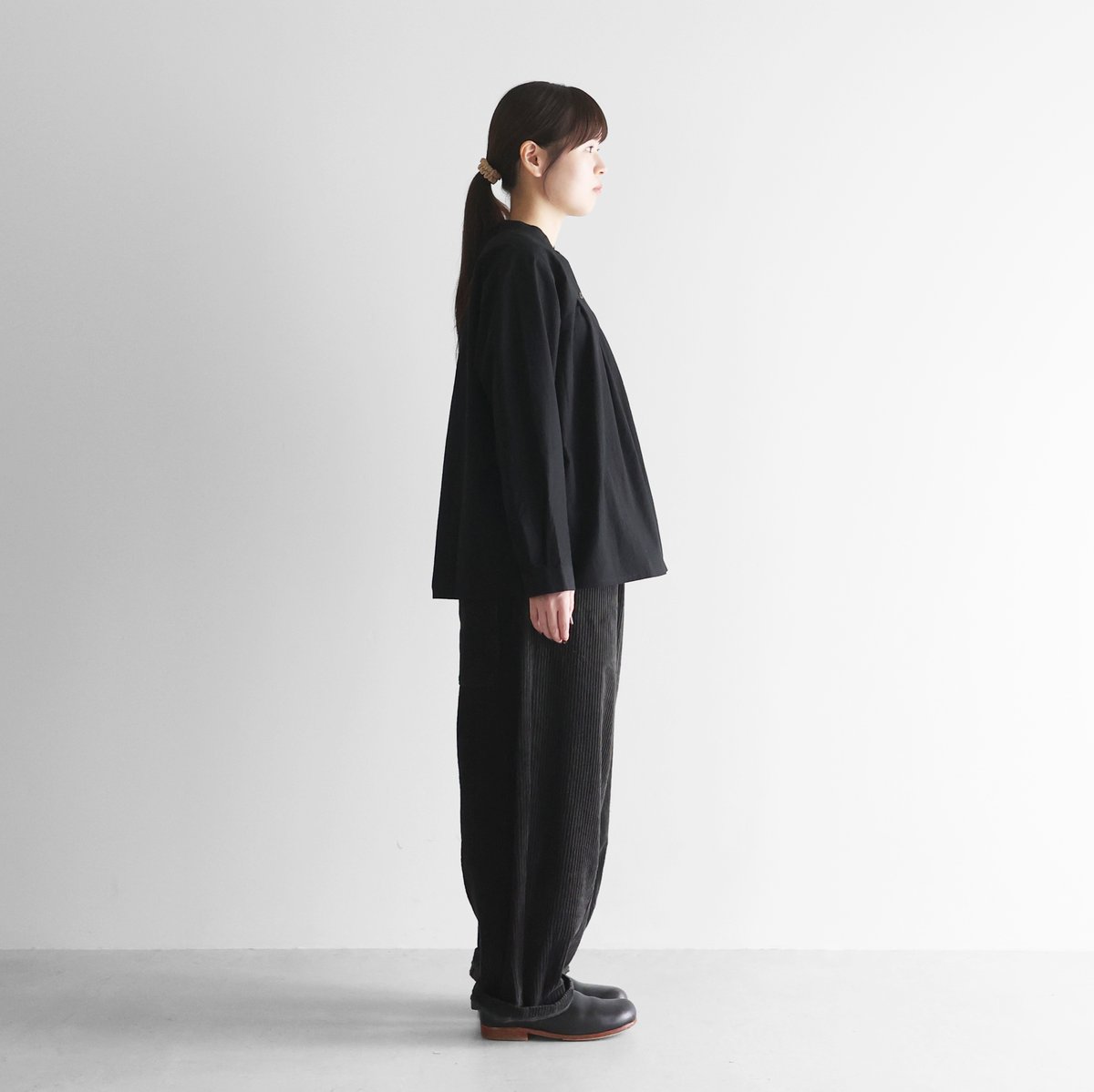 綿麻コーデュロイバルーンパンツロング（太畝・ダークグレー）【ユニ