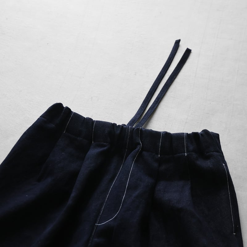 HUIS×三備”綿麻シャトルデニムワイドパンツ（インディゴ）【ユニ
