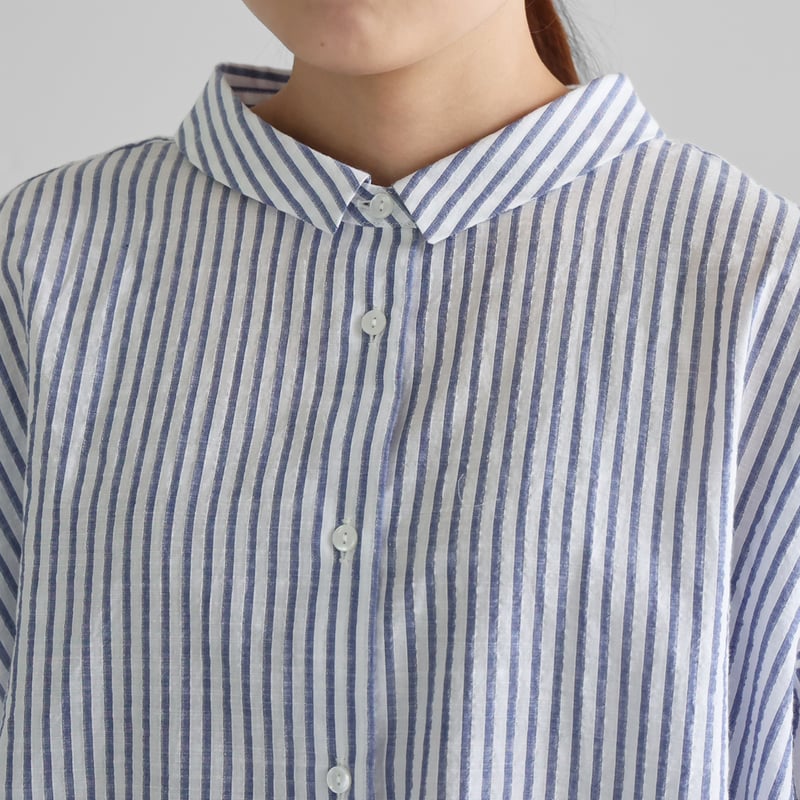 HUIS.】U102 コードレーンワイドブラウス （細ブルーストライプ）F