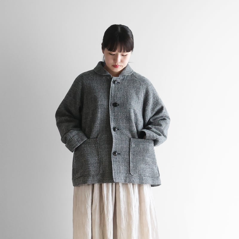 HUIS×尾州”縮絨ウールショートコート（グレンチェック）【ユニセックス