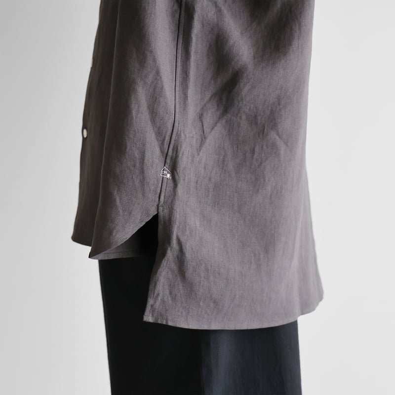 未使用　KLASICA　リネンシャツ　長袖　チャコールグレー オールドレピアリネンバンドカラーオーバーシャツL（チャコールグレー