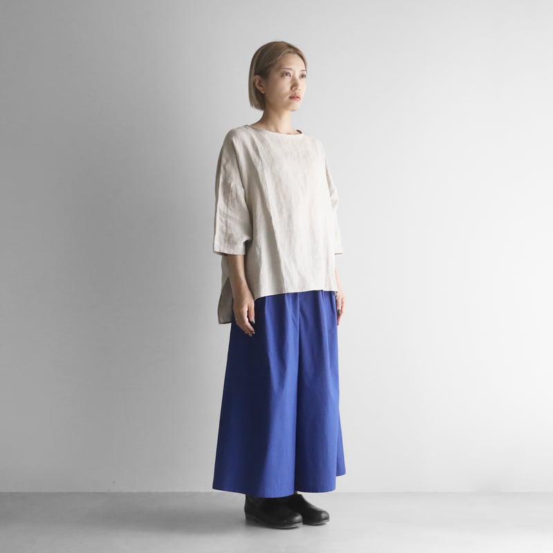 HUIS やわらかコットンスカートパンツ　505 遠州織物 オーガニックコットンスカートパンツ（マリンブルー）【レディス