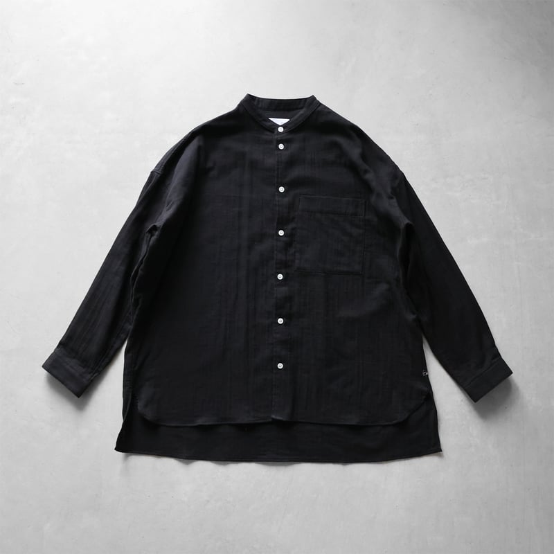 シャトルダブルガーゼバンドカラーオーバーシャツ（ブラック