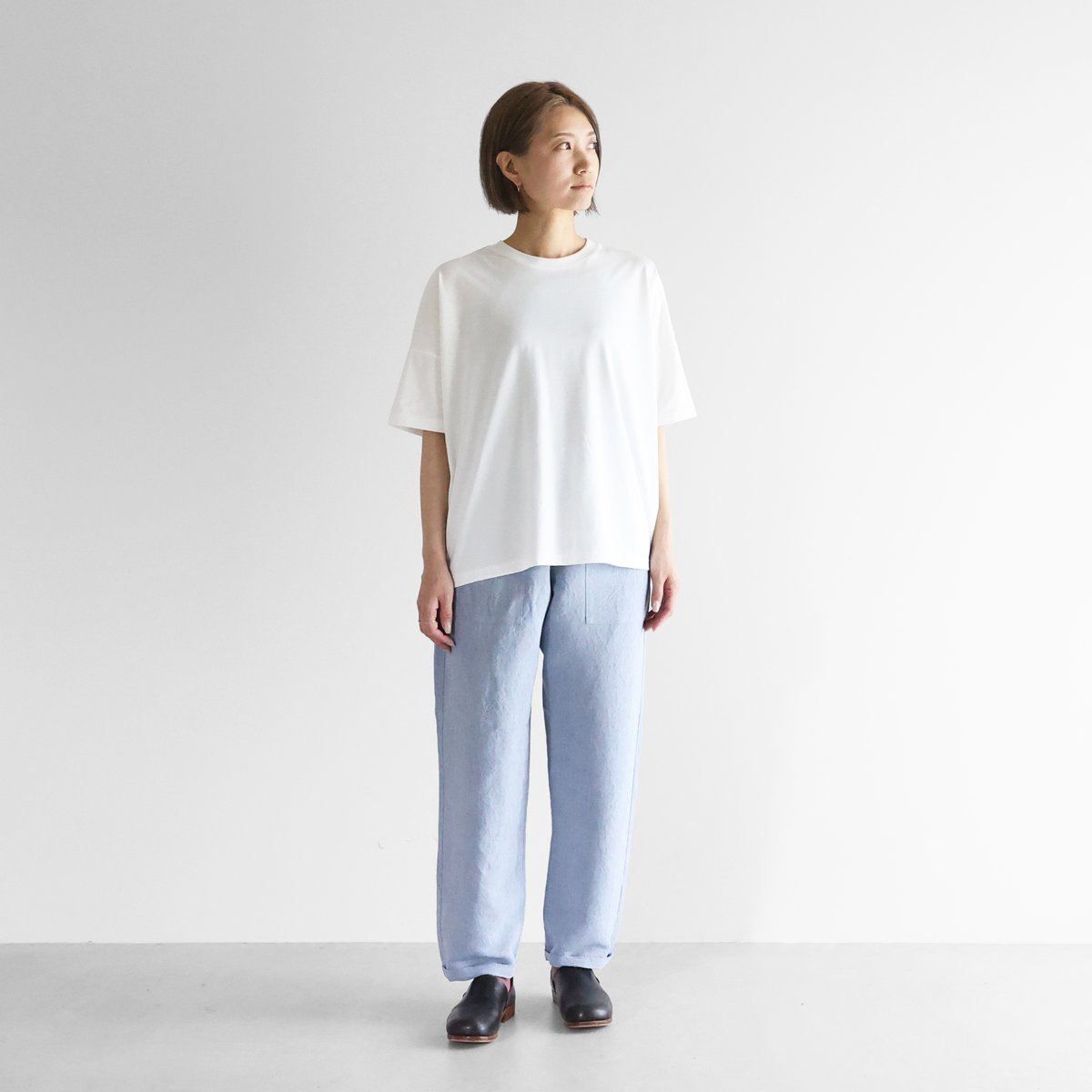 【新品】HUIS in house SUVIN COTTON 半袖ポロカットソー HUIS in house］SUVIN COTTON半袖スクエアワイドカットソーHF（白）【