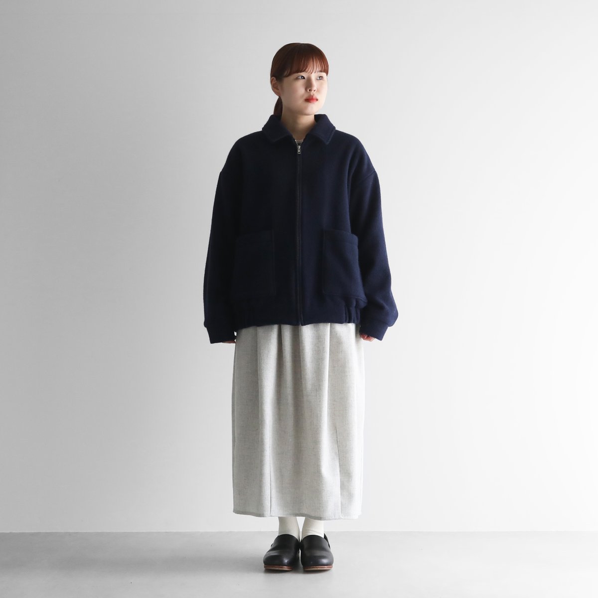 HUIS×尾州”縮絨ウールフランネルジップブルゾン（ダークネイビー 