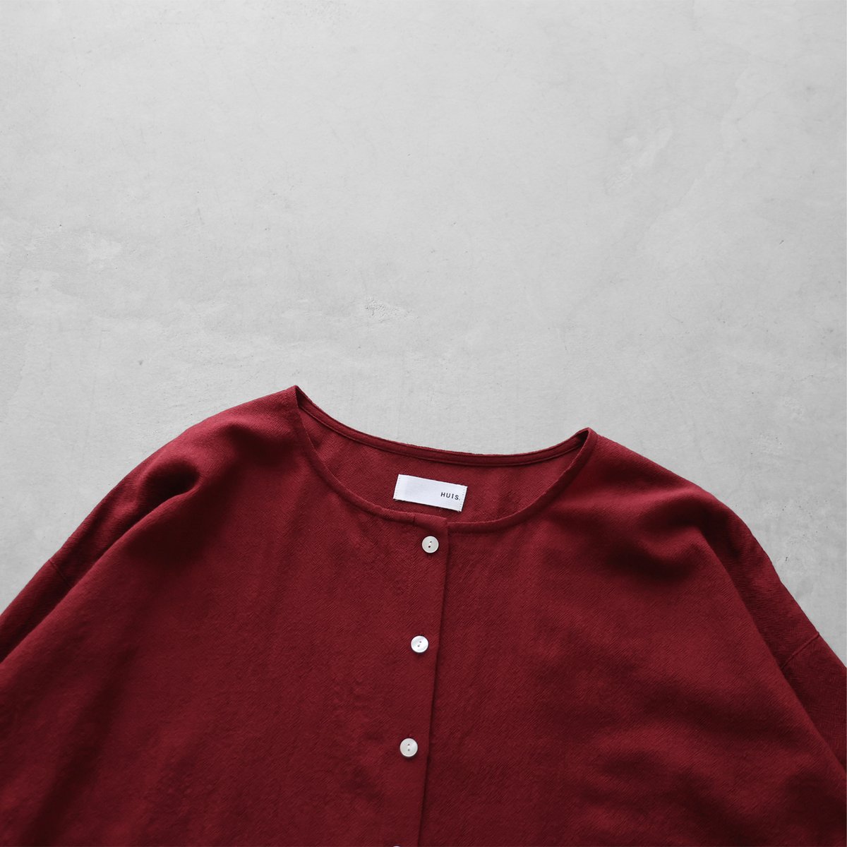 ウォッシャブルウールショートカーディガン（ダークレッド）【レディス