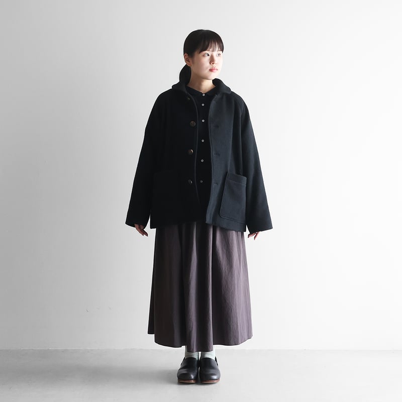 HUIS×尾州”縮絨ウールフランネルショートコート（ブラック）【ユニ