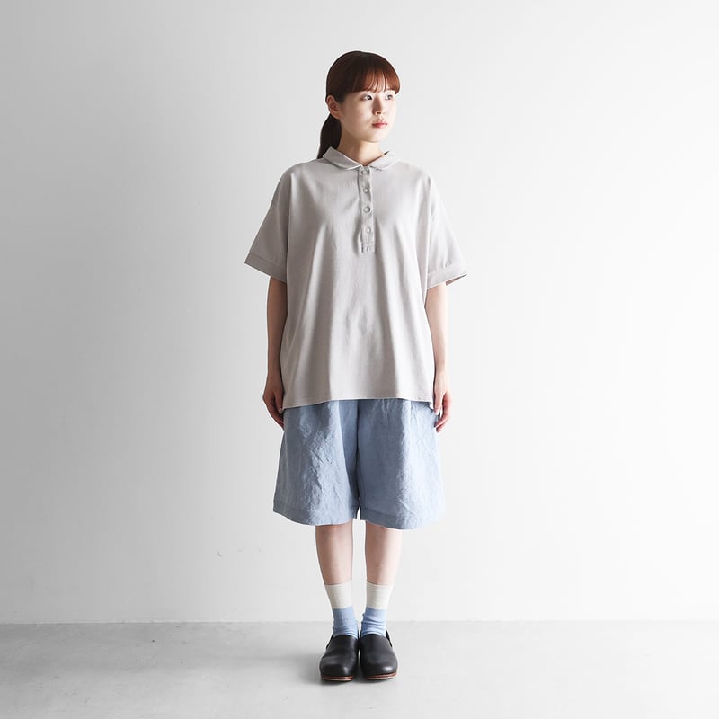 バンブーリネンワイドハーフパンツ（ライトブルー）【ユニセックス