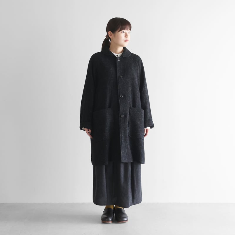 HUIS×尾州”縮絨リネンウールミドルコート （ブラック）【ユニセックス