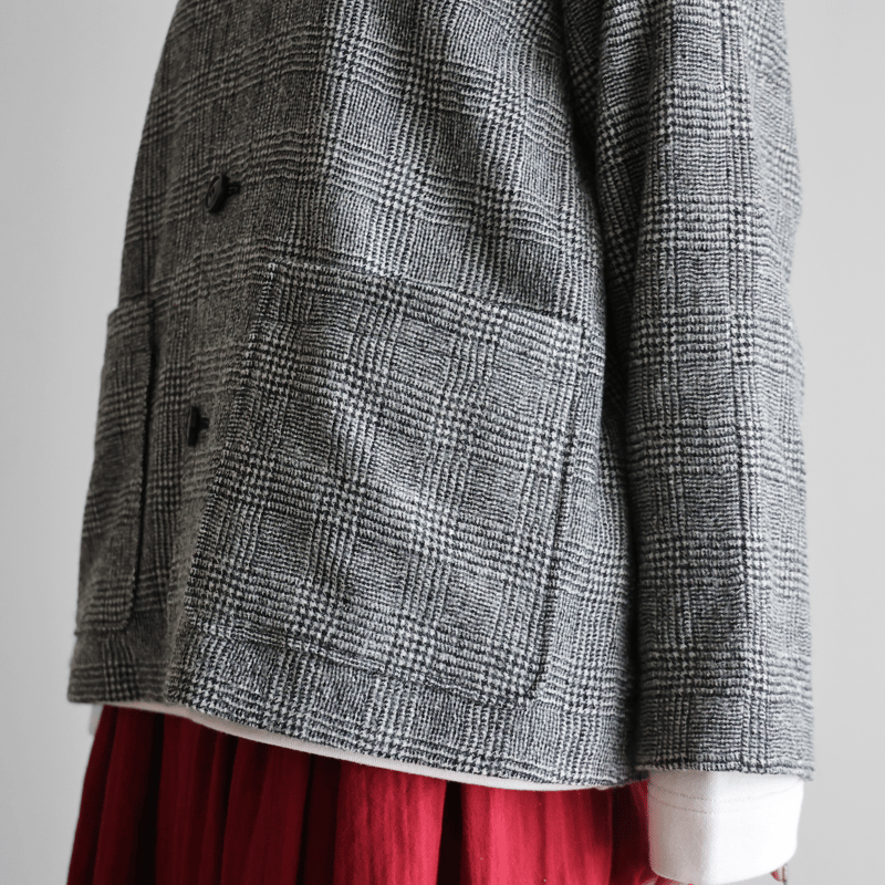 HUIS×尾州”縮絨ウールショートコート（グレンチェック）【ユニセックス