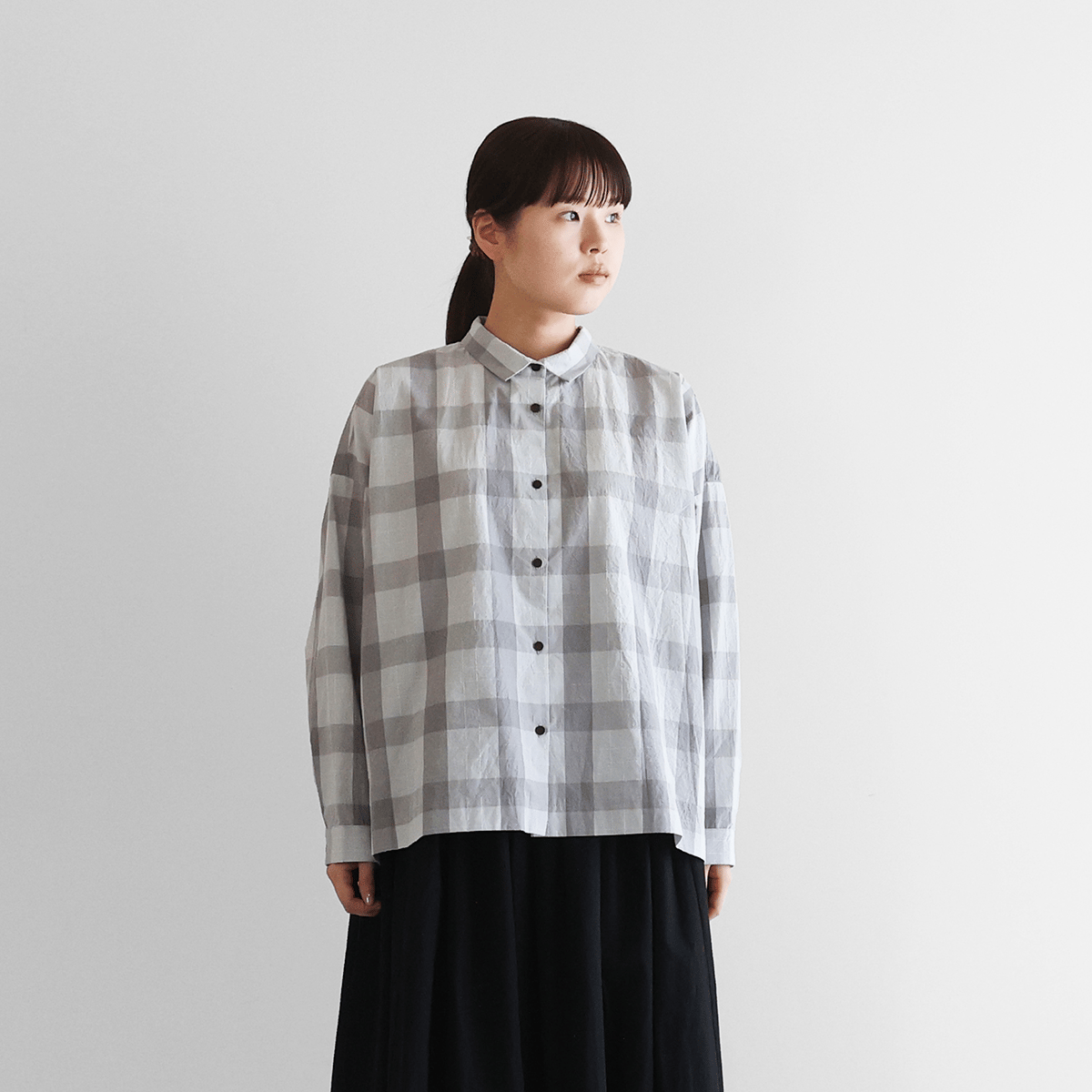 レピアコードブロックワイドブラウス（グレーチェック）【レディス