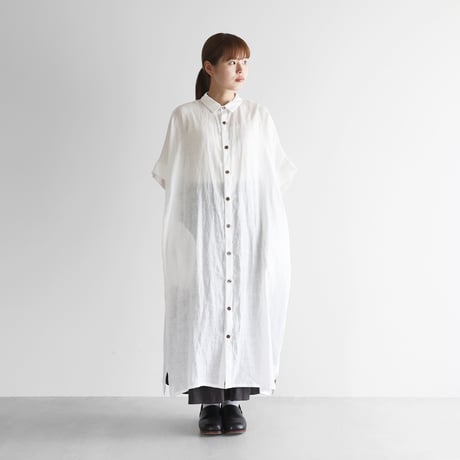 シャトルリネンライトショートスリーブロングシャツ（白）【ユニセックス】014