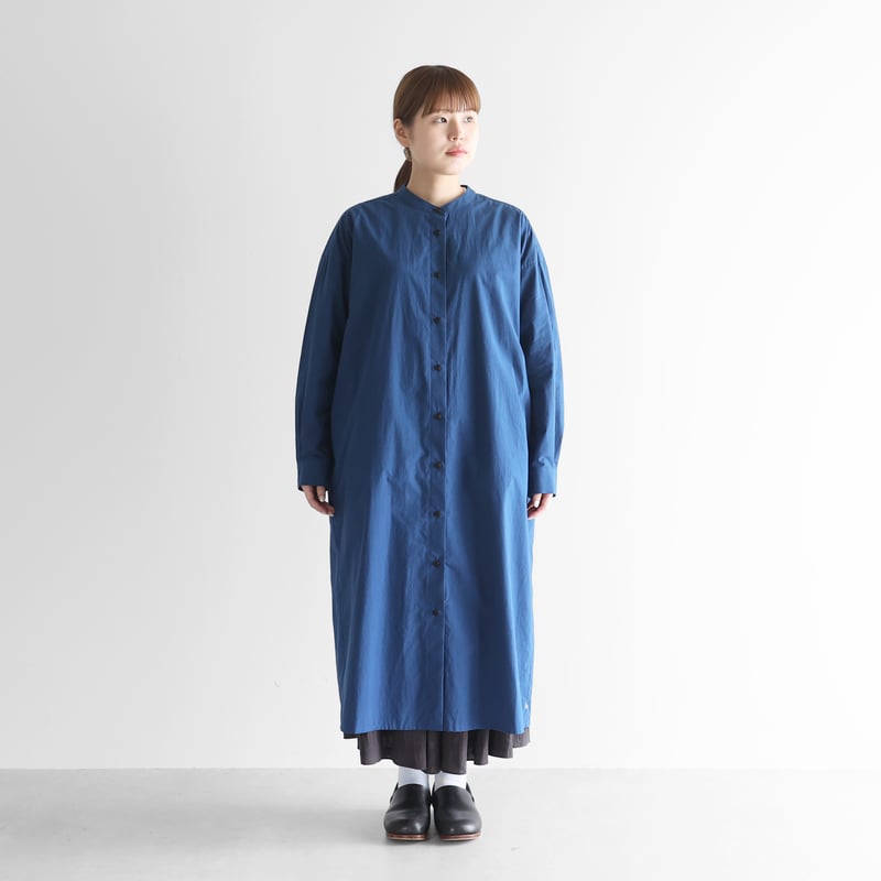 オーガニックコットンバンドカラーシャツロングワンピース