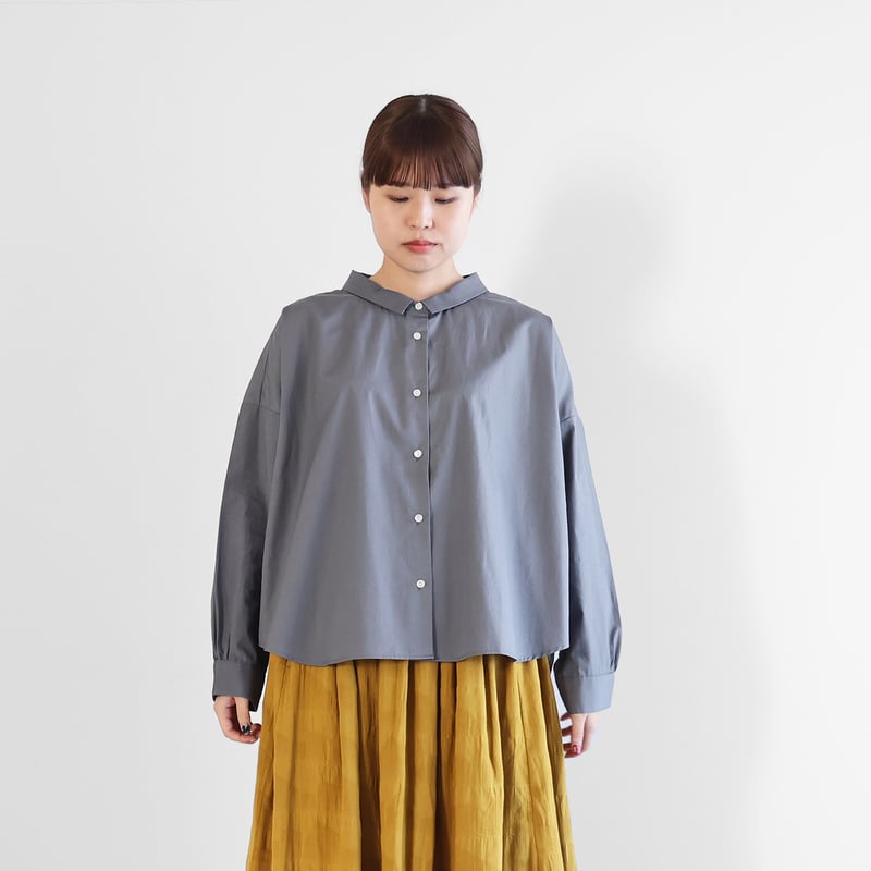 ギザコットンブロードワイドブラウス（スチールグレー）【レディス