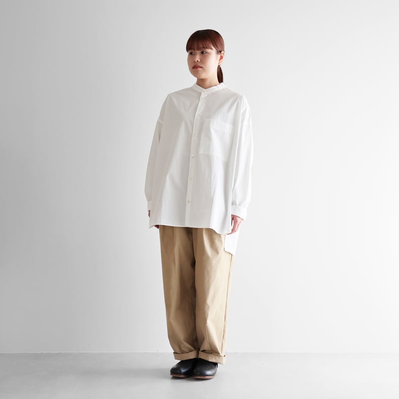 タイプライタークロスバンドカラーオーバーシャツ（白）【ユニセックス