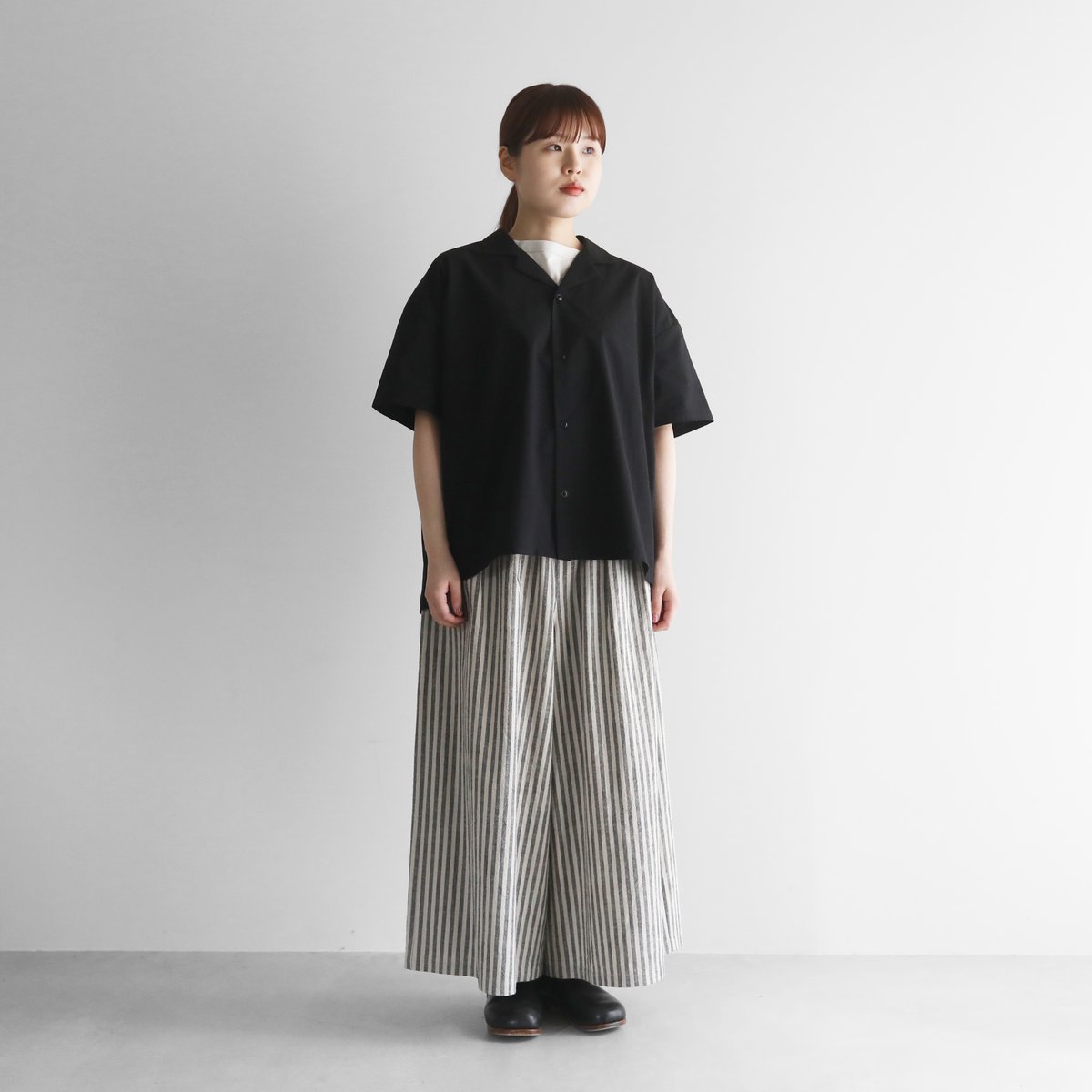 huis 柄二重織シャトルジャガードオープンカラー半袖オーバーシャツ