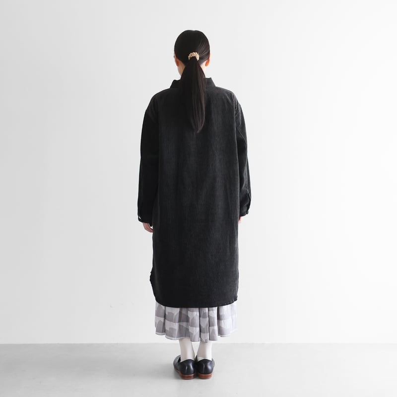 綿麻コーデュロイロングシャツ（太畝・ダークグレー）【ユニセックス