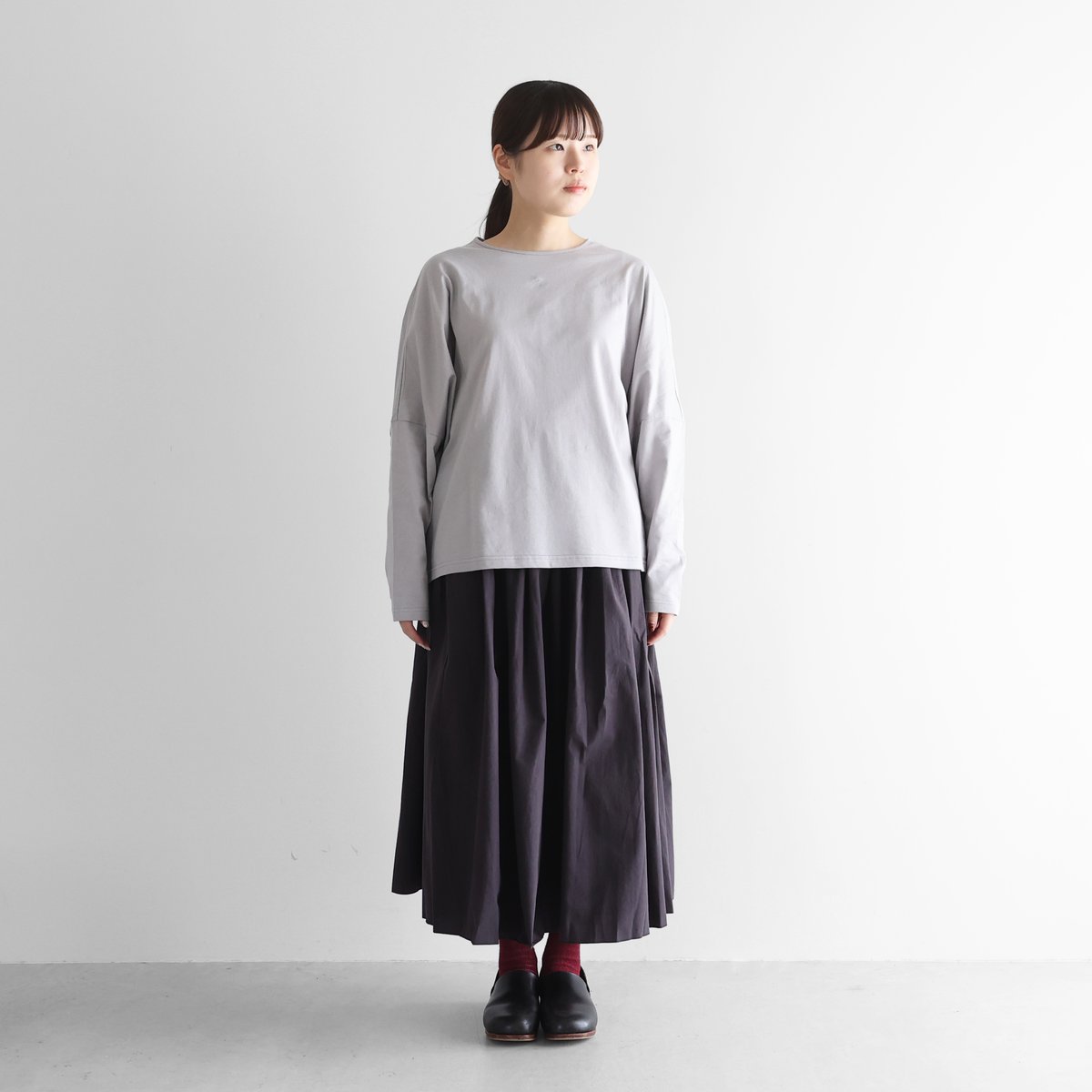 HUIS in house］SUVIN COTTON長袖コクーンカットソー（シルバーグレー）
