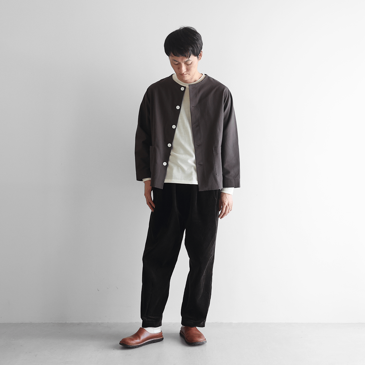 HUIS遠州織物 スヴィンオックス　ノーカラージャケット010 fit=scale-down,w=1200
