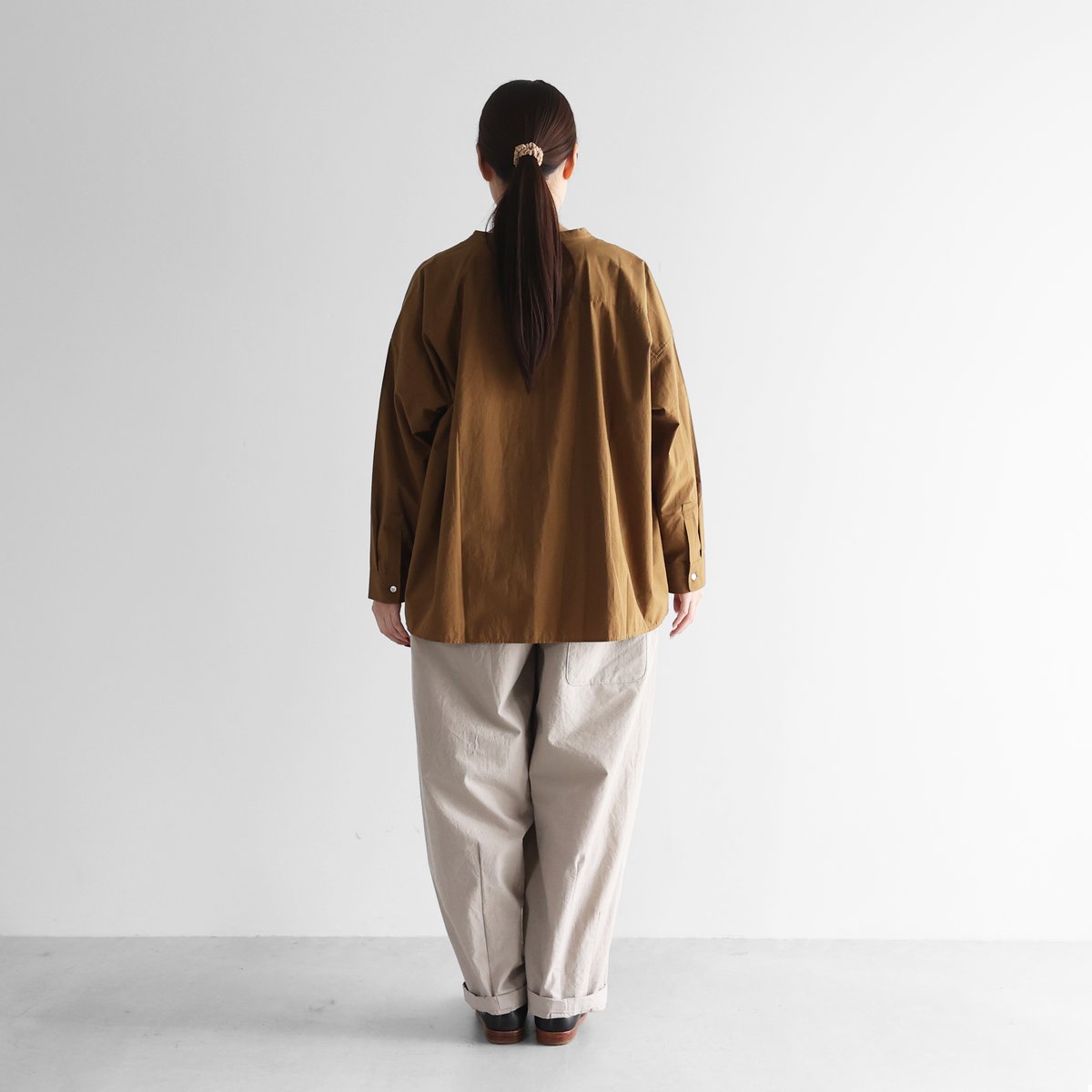 ウォッシャブルウールコットンバルーンパンツロング（ミルクティ