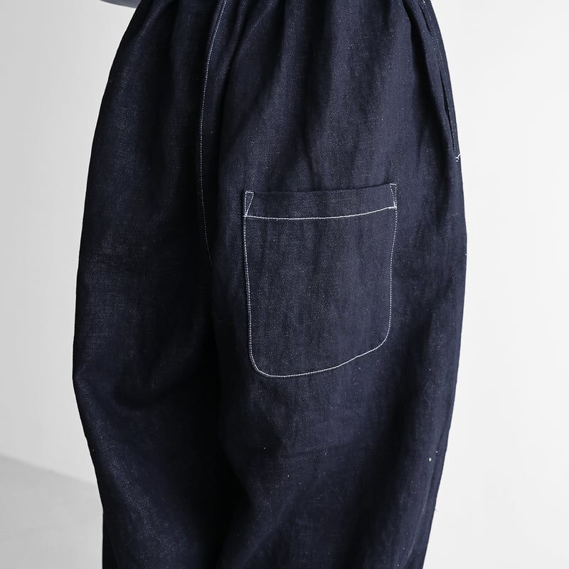 HUIS×三備”綿麻シャトルデニムバルーンパンツロング（インディゴ