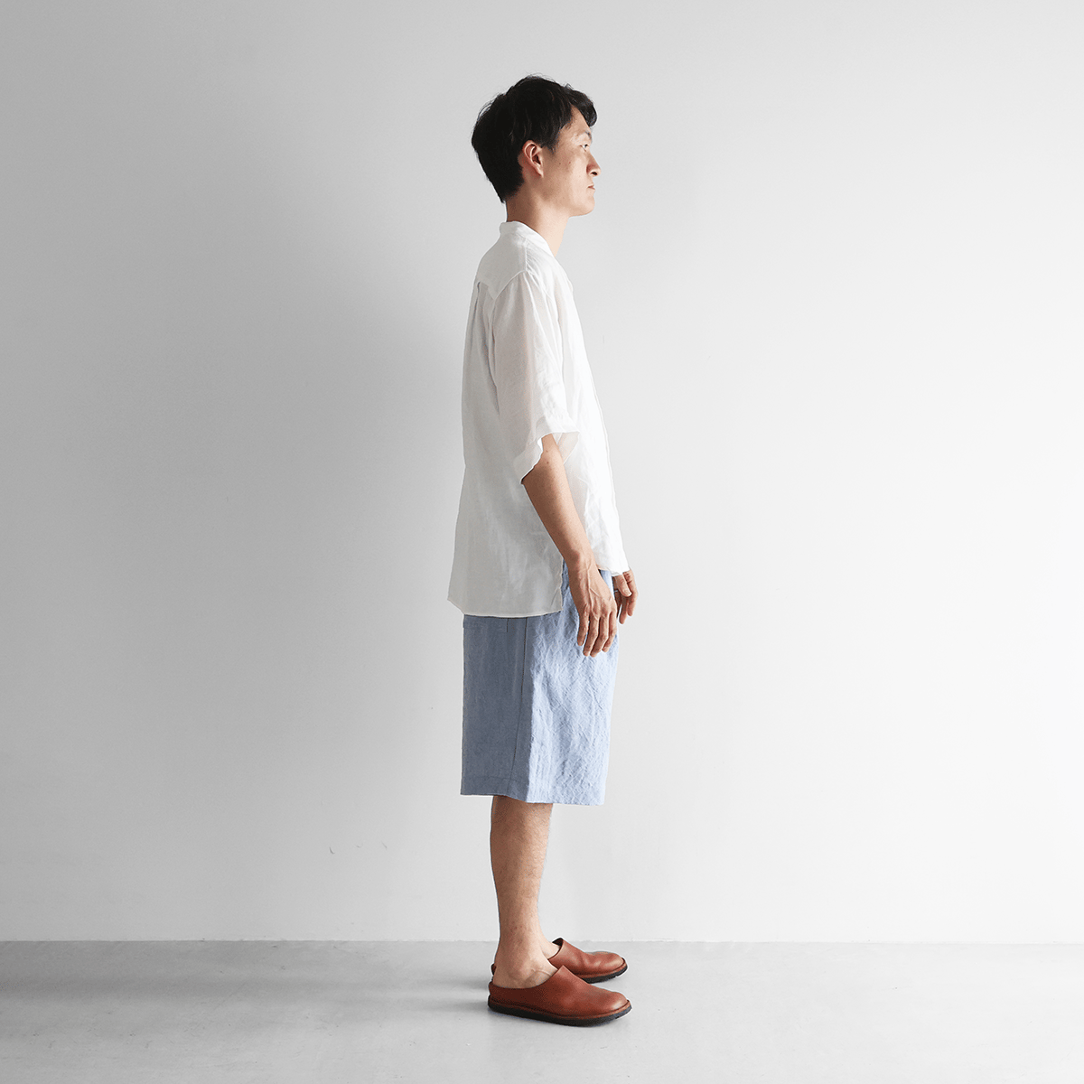 バンブーリネンワイドハーフパンツ（ライトブルー）【ユニセックス