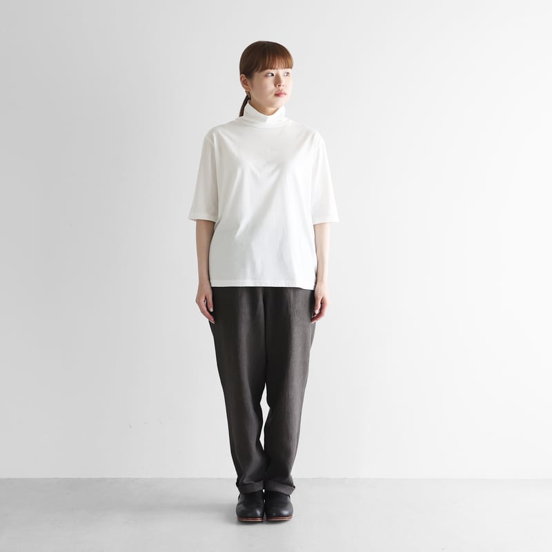 HUIS in house］SUVIN COTTON5分袖タートルネックカットソー（白）【レ