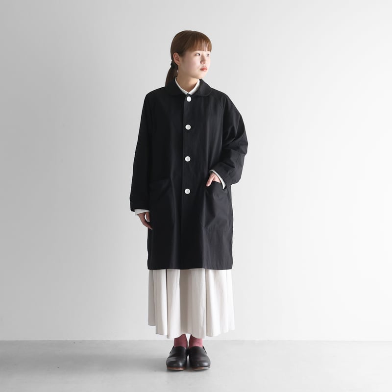 バフクロスステンカラーコート （ブラック）【ユニセックス】IH316