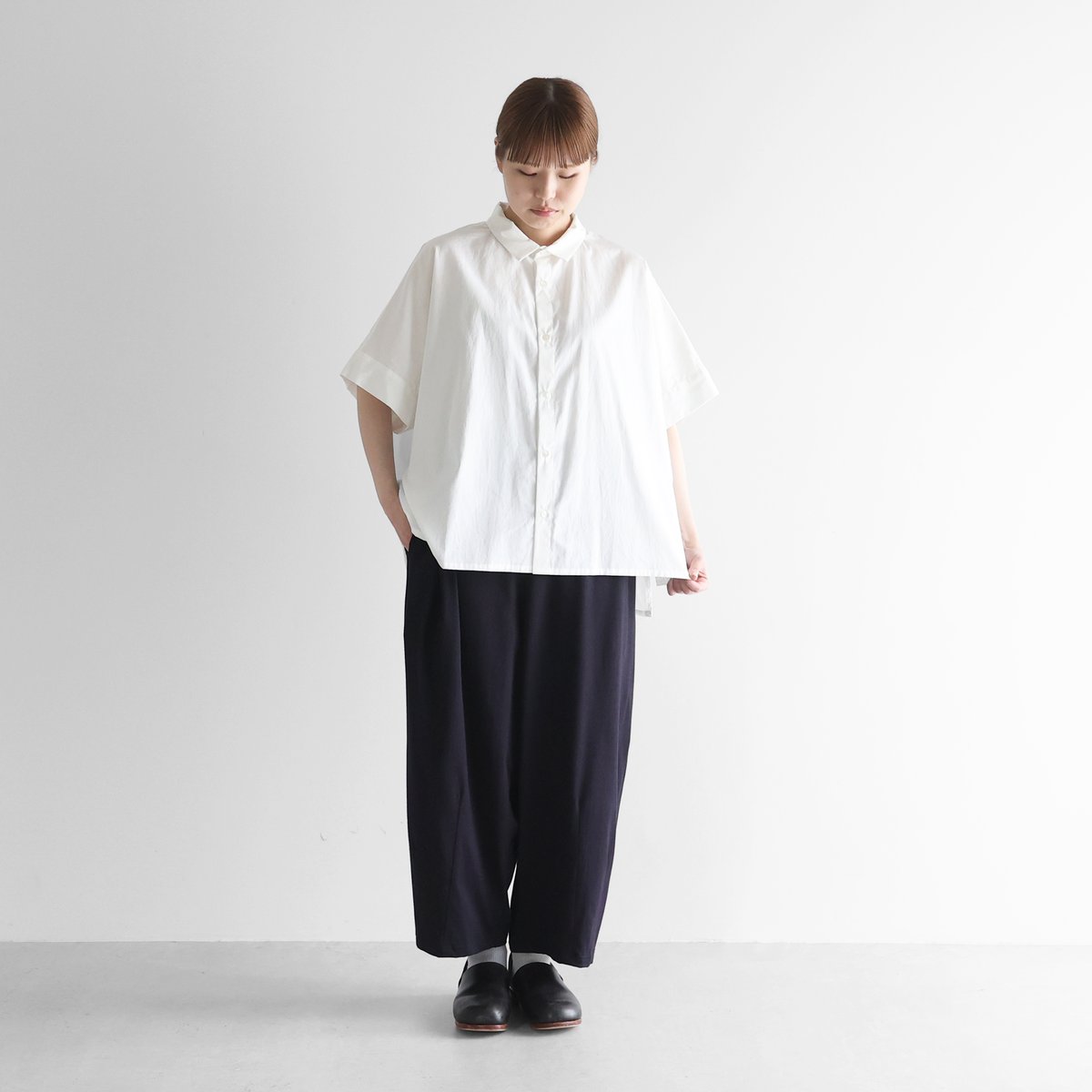 ハウスHUIS◆ギザコットンブロードスクエアワイドシャツ◆白U024 ギザコットンブロードスクエアワイドシャツ（白）【レディス】U024