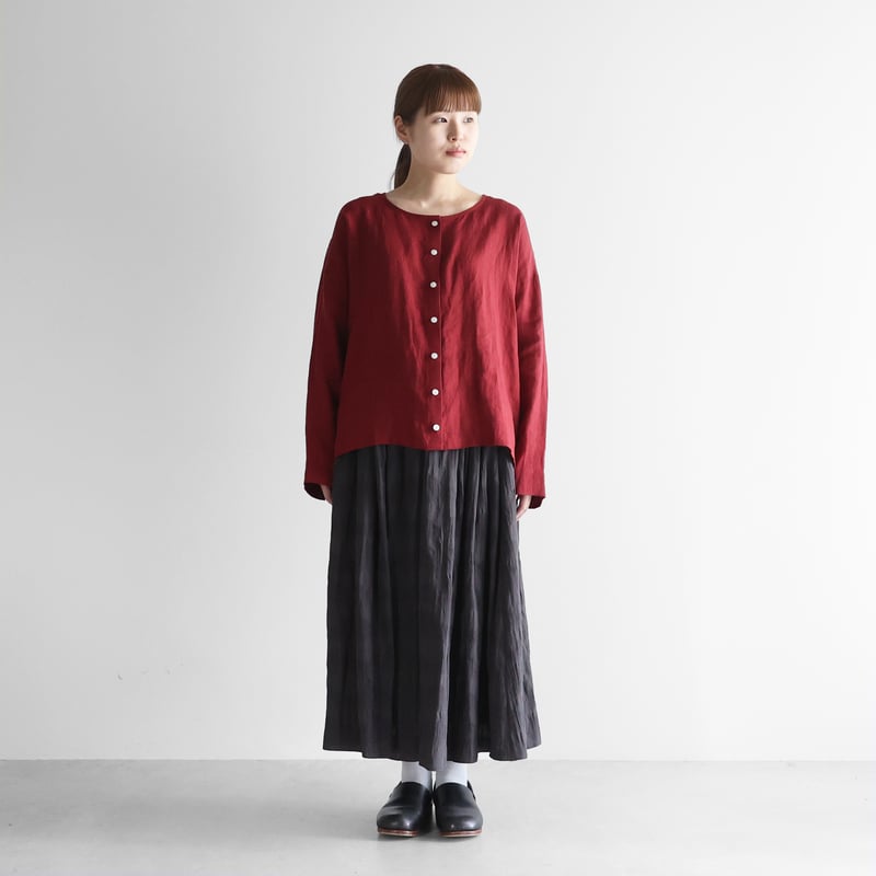 HUIS ハウス遠州織物 シャトルリネンショートカーディガン（ブラック） シャトルリネンジャガードショートカーディガン（ブラック