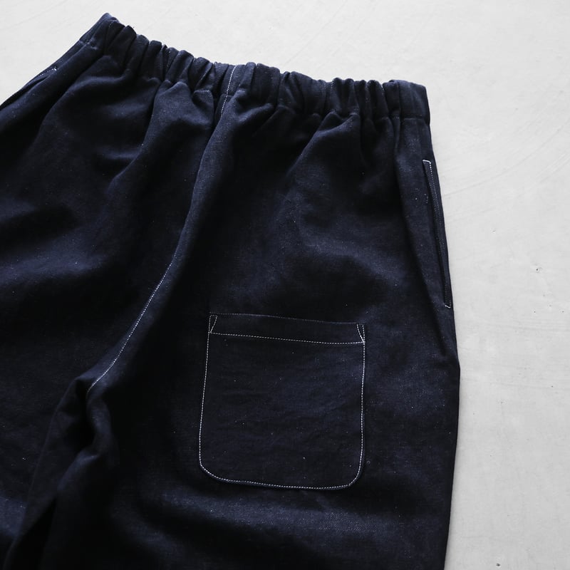 HUIS×三備”綿麻シャトルデニムバルーンパンツ（インディゴ）【ユニ