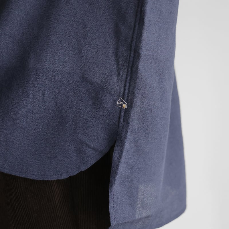 ウォッシャブルウールバンドカラーオーバーシャツ（ネイビー）【ユニ