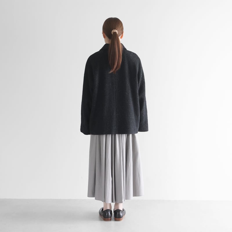 HUIS×尾州”縮絨リネンウールショートコート（ブラック）【ユニセックス