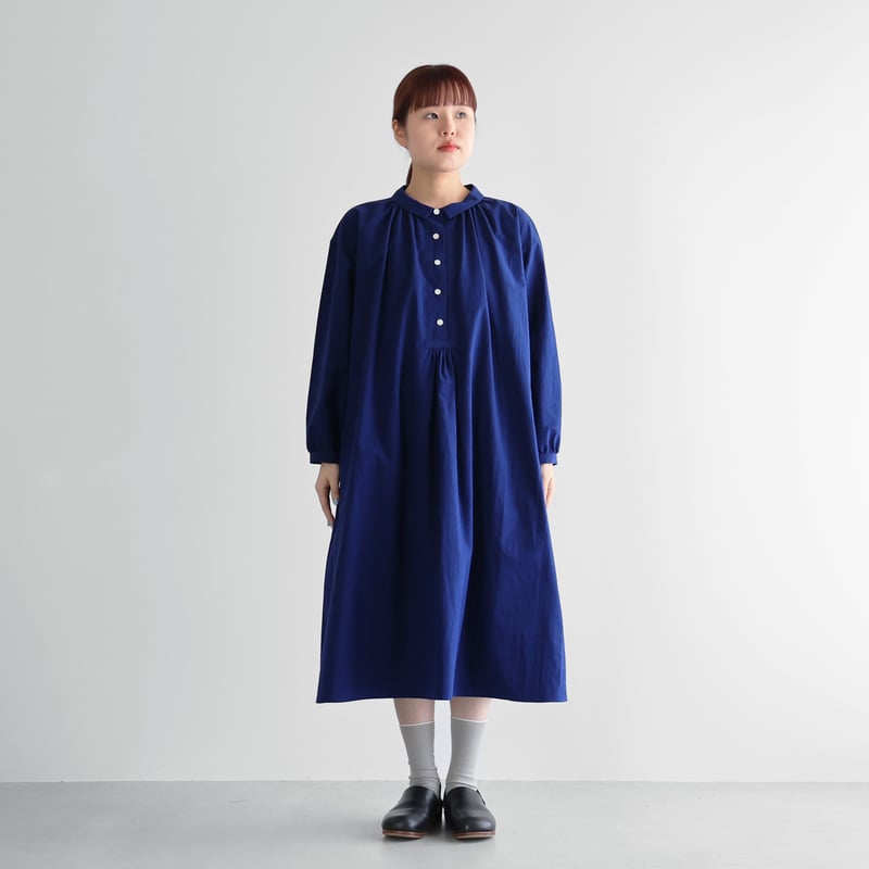 綿ウールタイプライタークロスワンピース（サファイア）【レディス