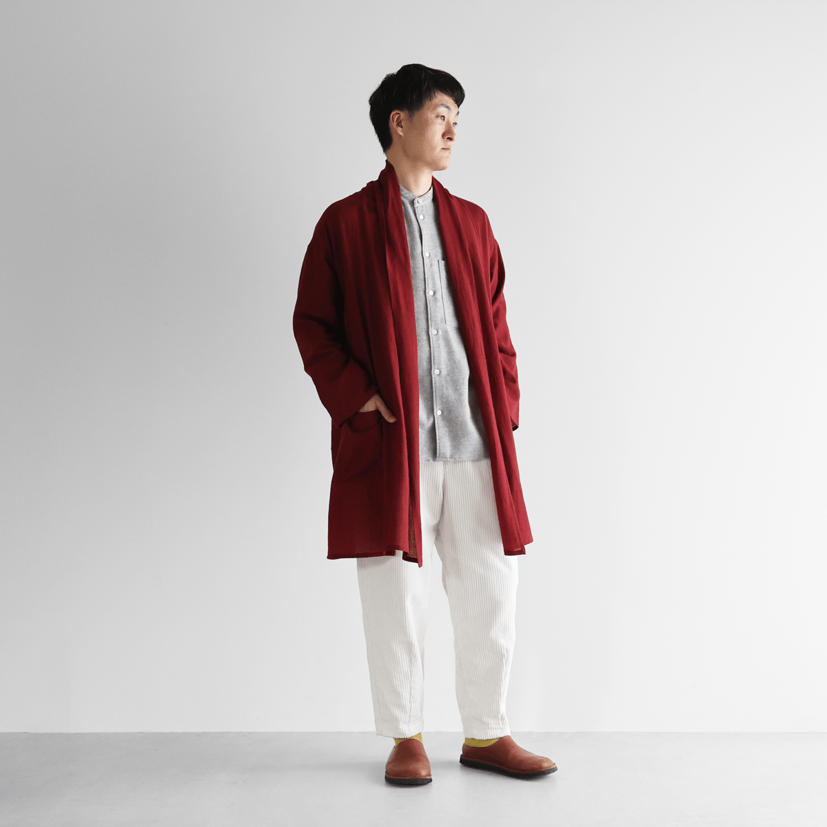ウォッシャブルウールロングカーディガン（ダークレッド）【ユニ