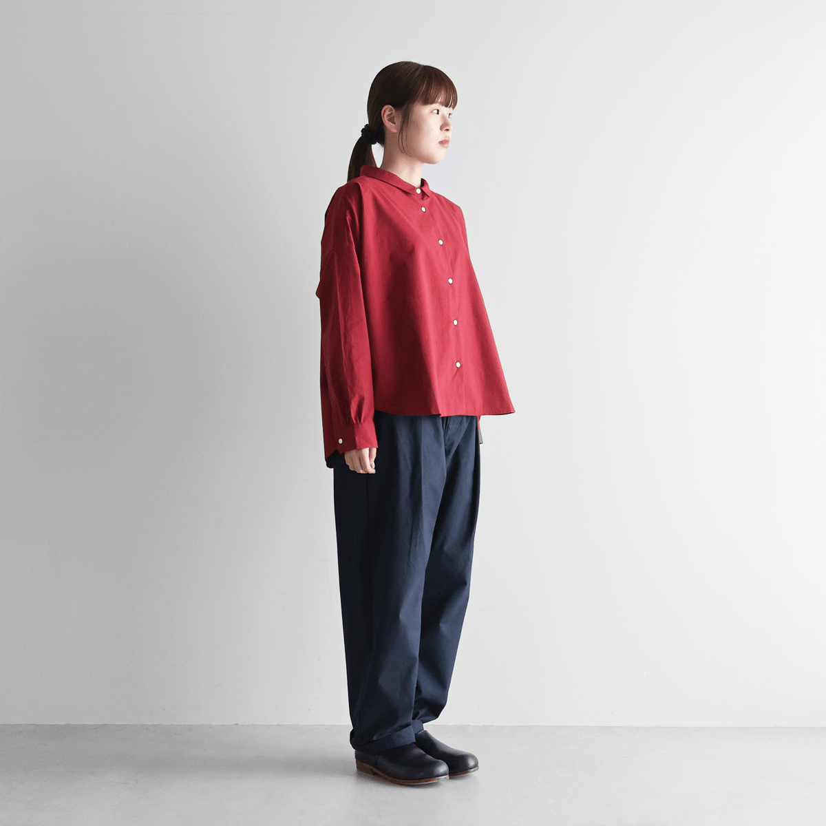 オーガニックコットンワイドブラウス（ダークレッド）【レディス