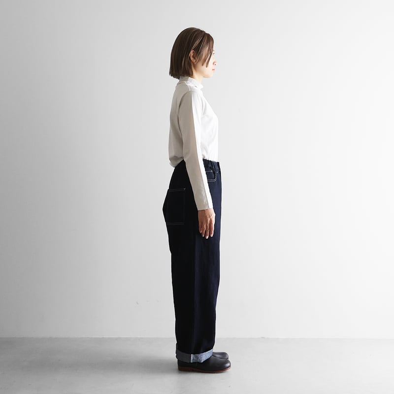 HUIS×三備”綿麻シャトルデニムワイドストレートワークパンツ