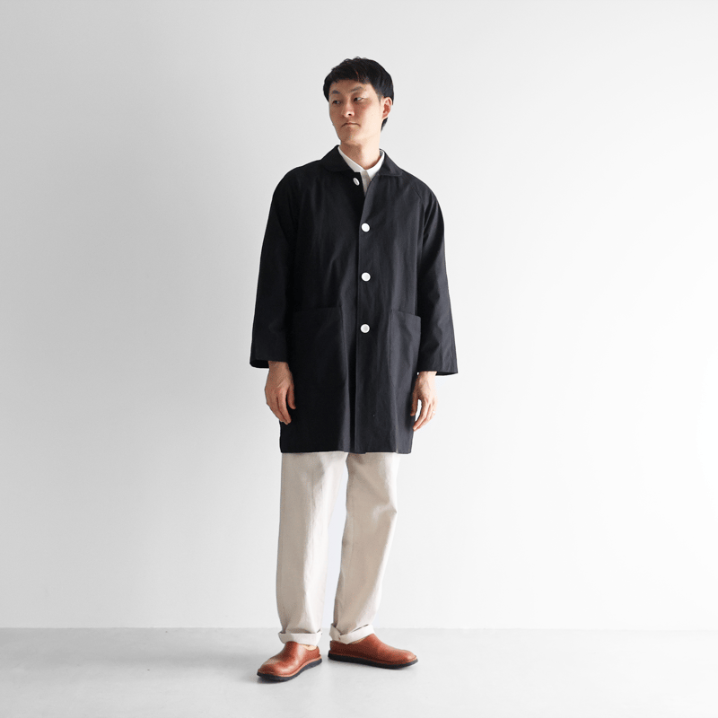 バフクロスステンカラーコート （ブラック）【ユニセックス】IH316