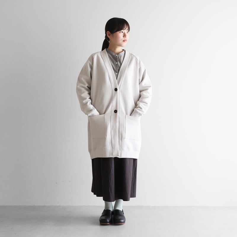 HUIS 遠州織物 SUVINスウェットロングカーディガン HUIS in house］SUVINスウェットロングカーディガン（ホワイトグレー