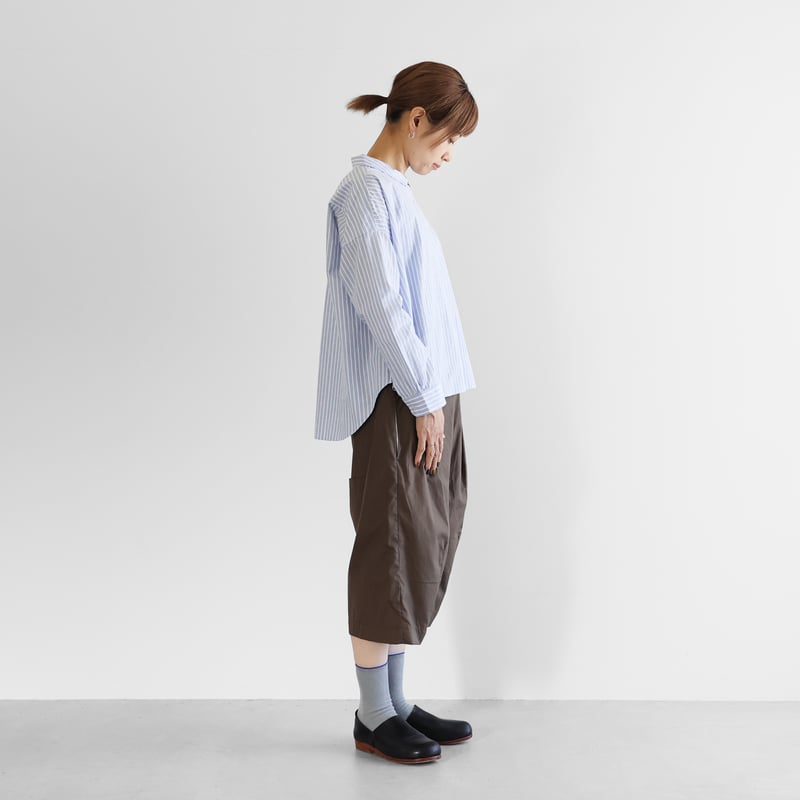 オーガニックコットンワイドブラウス（ラベンダーストライプ