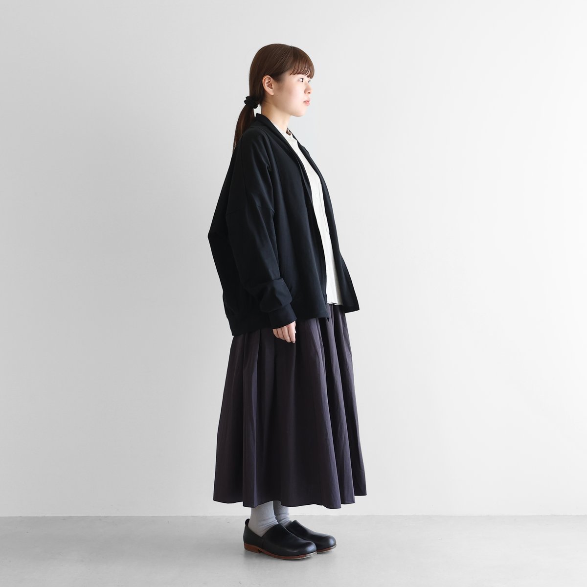 HUIS in house］SUVIN COTTON長袖リブカーディガン（ブラック