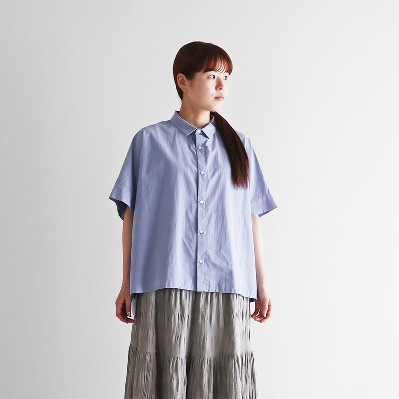 HUIS オーガニックコットンスクエアワイドシャツ　遠州織物　美品 オーガニックコットンスクエアワイドシャツ（藤色）【レディス】U024