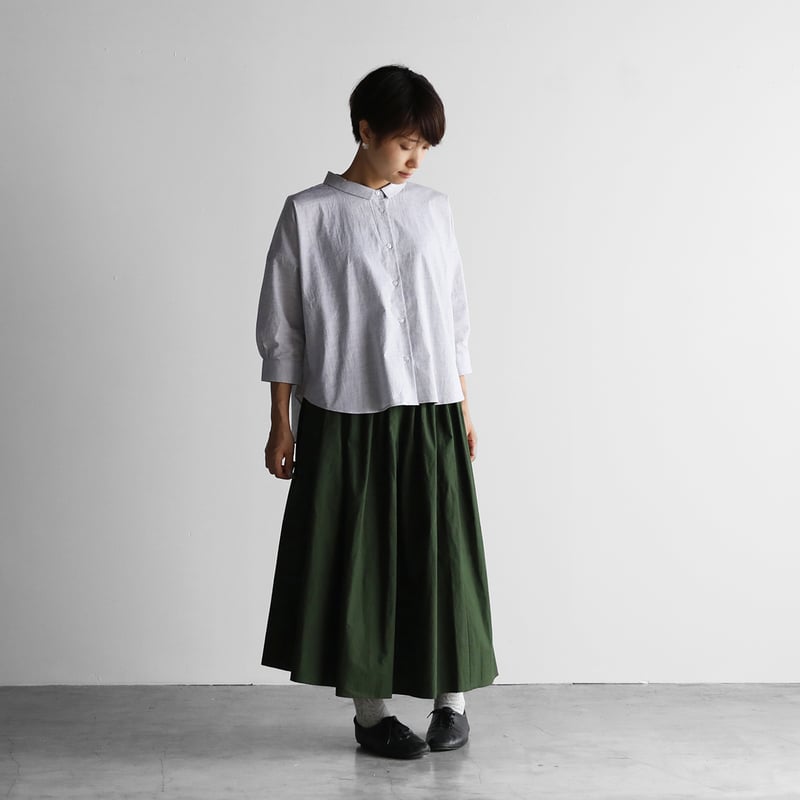 8分袖コードレーンワイドブラウス（トップ糸グレーストライプ