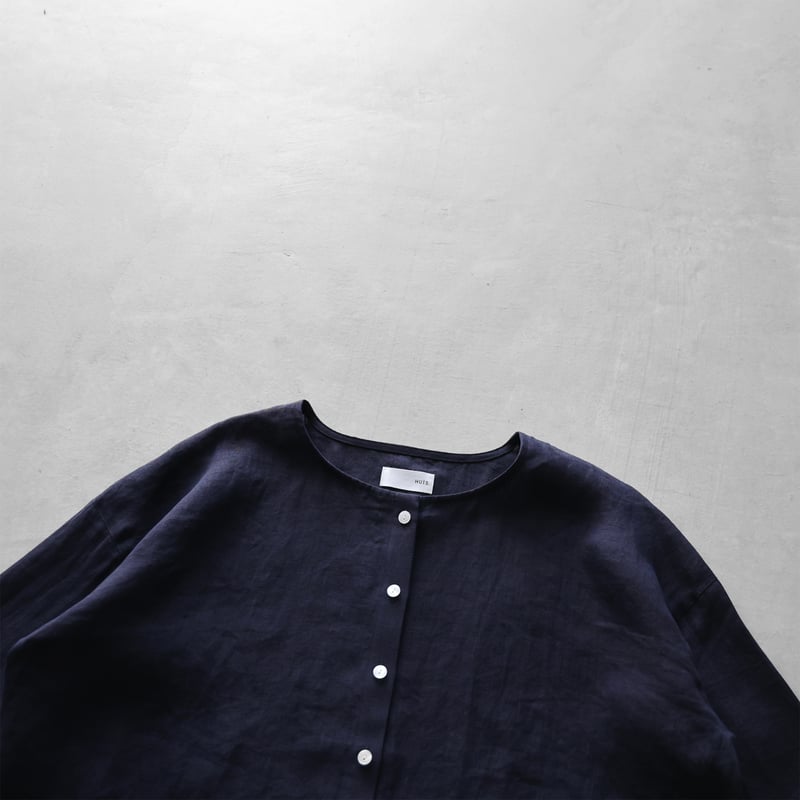 シャトルリネンショートカーディガン（ダークネイビー）【レディス