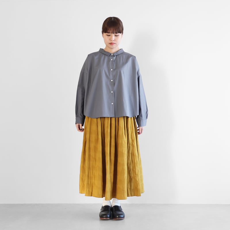 ギザコットンブロードワイドブラウス（スチールグレー）【レディス