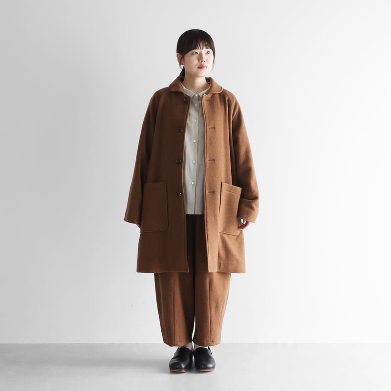 HUIS×尾州”縮絨ウールフランネルミドルコート （ブラウン）【ユニ