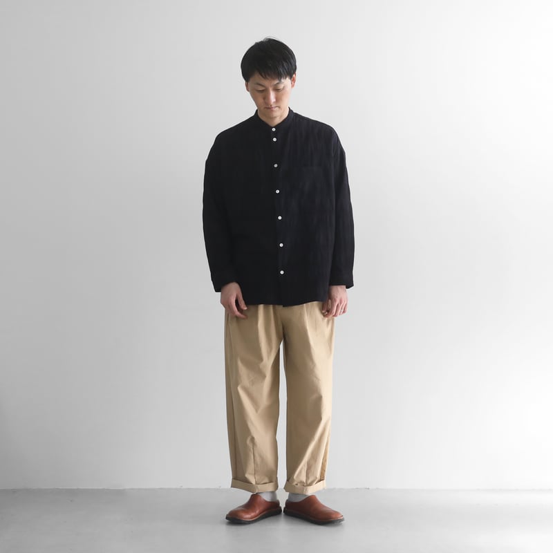 新品 HUIS×尾州 ウールトロ バンドカラーオーバーシャツ 015 HUIS ハウス HUIS×尾州ウールトロビッグシャツ ライトグレー
